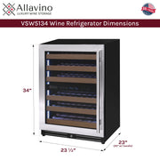 Reserva Series - 51 Bottle Dual Zone Built-in Luxury Wine Refrigerator with Stainless Steel Door - Left Hinge Allavino