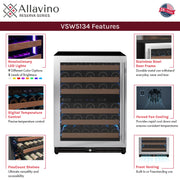 Reserva Series - 51 Bottle Dual Zone Built-in Luxury Wine Refrigerator with Stainless Steel Door - Left Hinge Allavino