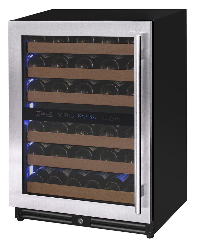 Reserva Series - 51 Bottle Dual Zone Built-in Luxury Wine Refrigerator with Stainless Steel Door - Left Hinge Allavino