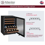 Reserva Series - 51 Bottle Dual Zone Built-in Luxury Wine Refrigerator with Stainless Steel Door - Right Hinge Allavino