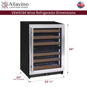 Reserva Series - 51 Bottle Dual Zone Built-in Luxury Wine Refrigerator with Stainless Steel Door - Right Hinge Allavino