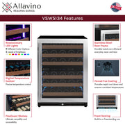 Reserva Series - 51 Bottle Dual Zone Built-in Luxury Wine Refrigerator with Stainless Steel Door - Right Hinge Allavino