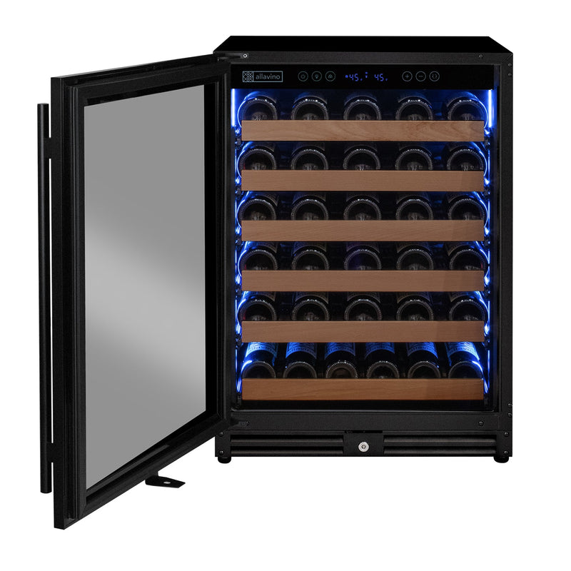 Reserva Series - 51 Bottle Single Zone Built-in Luxury Wine Refrigerator with Black Door - Left Hinge Allavino