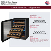 Reserva Series - 51 Bottle Single Zone Built-in Luxury Wine Refrigerator with Black Door - Left Hinge Allavino