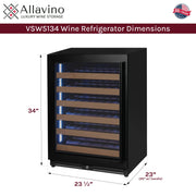 Reserva Series - 51 Bottle Single Zone Built-in Luxury Wine Refrigerator with Black Door - Left Hinge Allavino