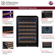 Reserva Series - 51 Bottle Single Zone Built-in Luxury Wine Refrigerator with Black Door - Left Hinge Allavino