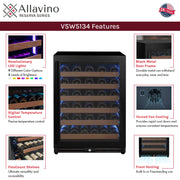 Reserva Series - 51 Bottle Single Zone Built-in Luxury Wine Refrigerator with Black Door - Right Hinge Allavino