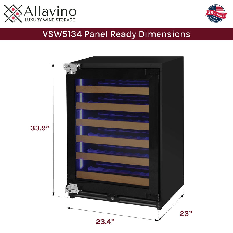 Reserva Series 51 Bottle Single Zone Built-in Luxury Wine Refrigerator with Panel Ready Overlay Door - Left Hinge Allavino