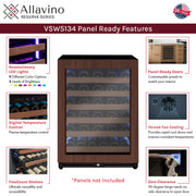 Reserva Series 51 Bottle Single Zone Built-in Luxury Wine Refrigerator with Panel Ready Overlay Door - Left Hinge Allavino