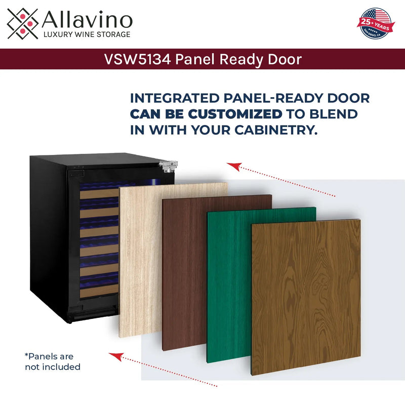 Reserva Series 51 Bottle Single Zone Built-in Luxury Wine Refrigerator with Panel Ready Overlay Door - Left Hinge Allavino