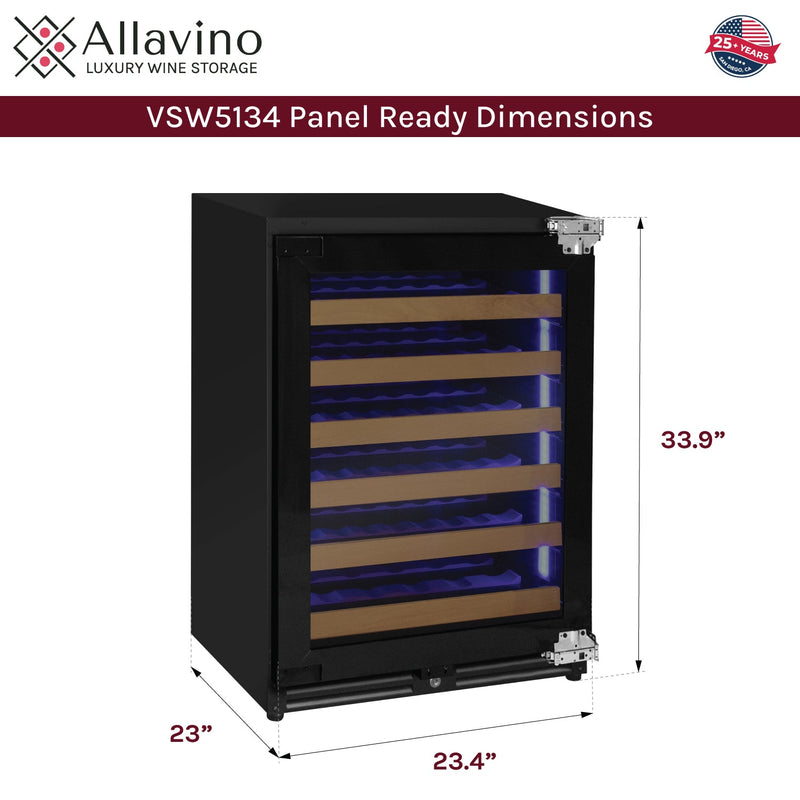 Reserva Series 51 Bottle Single Zone Built-in Luxury Wine Refrigerator with Panel Ready Overlay Door - Right Hinge Allavino