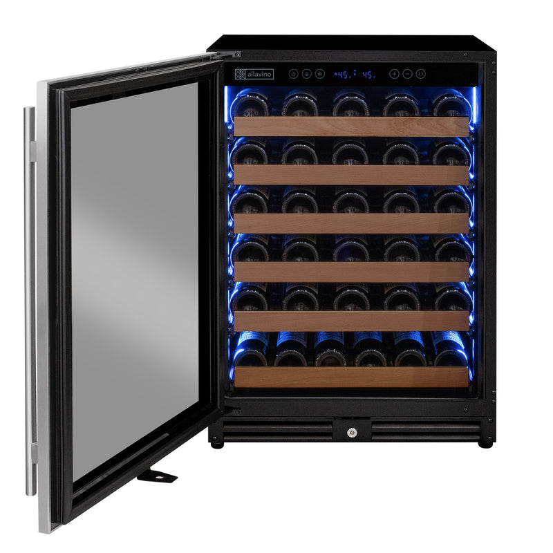 Reserva Series - 51 Bottle Single Zone Built-in Luxury Wine Refrigerator with Stainless Steel Door - Left Hinge Allavino