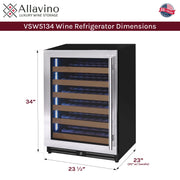 Reserva Series - 51 Bottle Single Zone Built-in Luxury Wine Refrigerator with Stainless Steel Door - Left Hinge Allavino