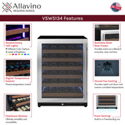 Reserva Series - 51 Bottle Single Zone Built-in Luxury Wine Refrigerator with Stainless Steel Door - Left Hinge Allavino