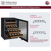 Reserva Series - 51 Bottle Single Zone Built-in Luxury Wine Refrigerator with Stainless Steel Door - Right Hinge Allavino