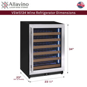 Reserva Series - 51 Bottle Single Zone Built-in Luxury Wine Refrigerator with Stainless Steel Door - Right Hinge Allavino