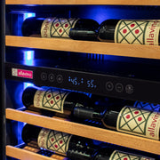 Reserva Series 67 Bottle 71" Tall Dual Zone Right Hinge Black Shallow Wine Refrigerator with Wood Shelf Fronts Allavino