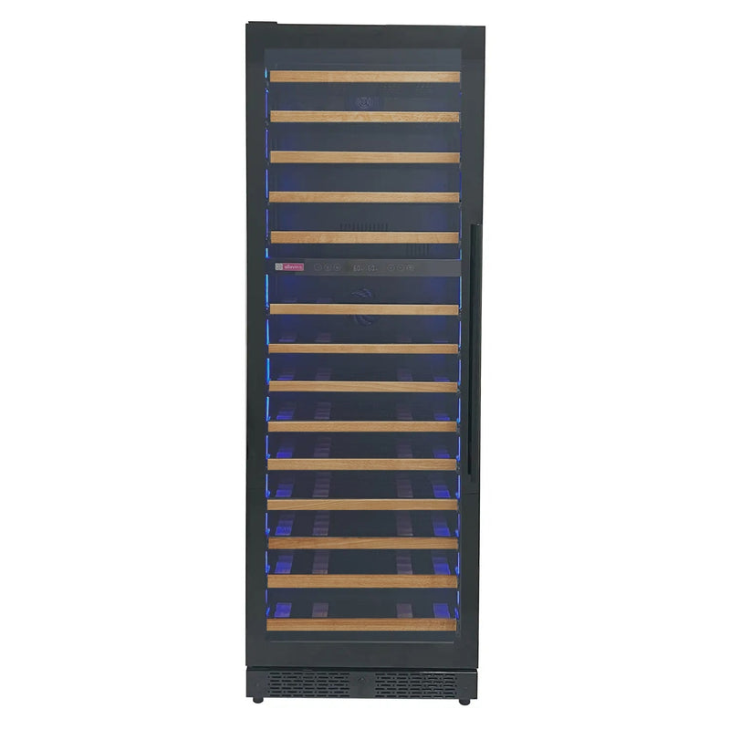 Reserva Series 67 Bottle 71" Tall Dual Zone Left Hinge Black Shallow Wine Refrigerator with Wood Front Shelves Allavino