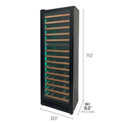 Reserva Series 67 Bottle 71" Tall Dual Zone Left Hinge Black Shallow Wine Refrigerator with Wood Front Shelves Allavino