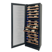 Reserva Series 67 Bottle 71" Tall Dual Zone Left Hinge Black Shallow Wine Refrigerator with Wood Front Shelves Allavino
