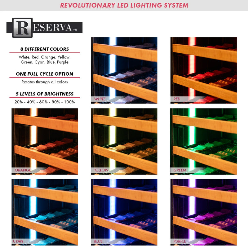 Reserva Series 67 Bottle 71" Tall Dual Zone Right Hinge Black Shallow Wine Refrigerator with Wood Shelf Fronts Allavino