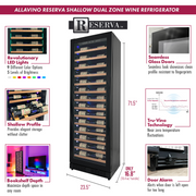 Reserva Series 67 Bottle 71" Tall Single Zone Left Hinge Black Shallow Wine Refrigerator with Wood Front Shelves Allavino
