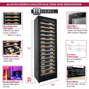 Reserva Series 67 Bottle 71" Tall Single Zone Right Hinge Black Shallow Wine Refrigerator with Wood Front Shelves Allavino