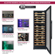 Reserva Series 67 Bottle 71" Tall Dual Zone Right Hinge Black Shallow Wine Refrigerator with Wood Shelf Fronts Allavino