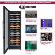 Reserva Series 67 Bottle 71" Tall Single Zone Left Hinge Black Shallow Wine Refrigerator with Wood Front Shelves Allavino