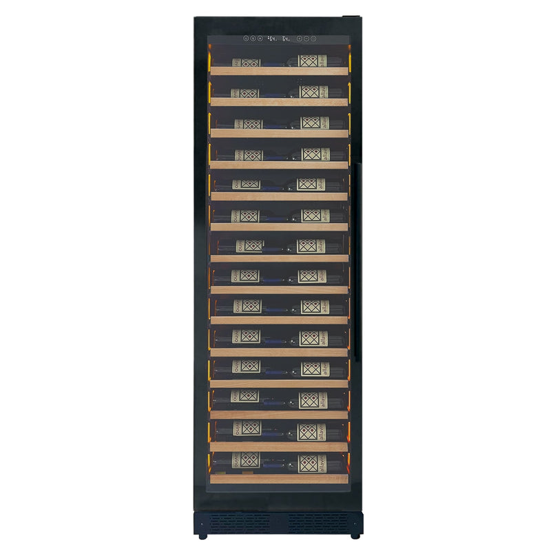 Reserva Series 67 Bottle 71" Tall Single Zone Left Hinge Black Shallow Wine Refrigerator with Wood Front Shelves Allavino