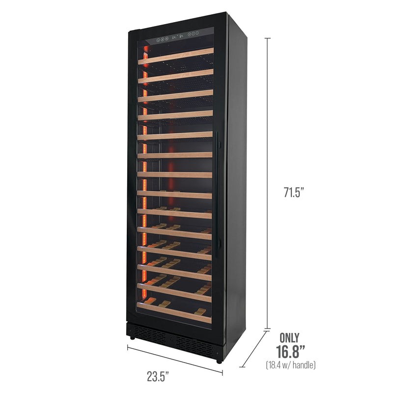 Reserva Series 67 Bottle 71" Tall Single Zone Left Hinge Black Shallow Wine Refrigerator with Wood Front Shelves Allavino