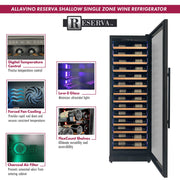 Reserva Series 67 Bottle 71" Tall Single Zone Right Hinge Black Shallow Wine Refrigerator with Wood Front Shelves Allavino