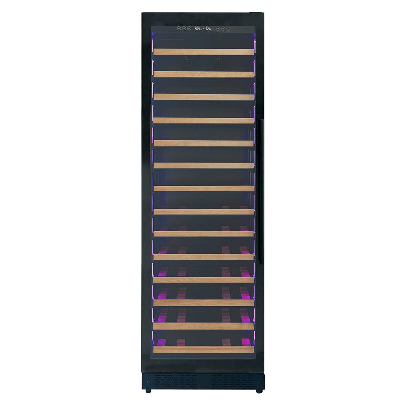 Reserva Series 67 Bottle 71" Tall Single Zone Left Hinge Black Shallow Wine Refrigerator with Wood Front Shelves Allavino