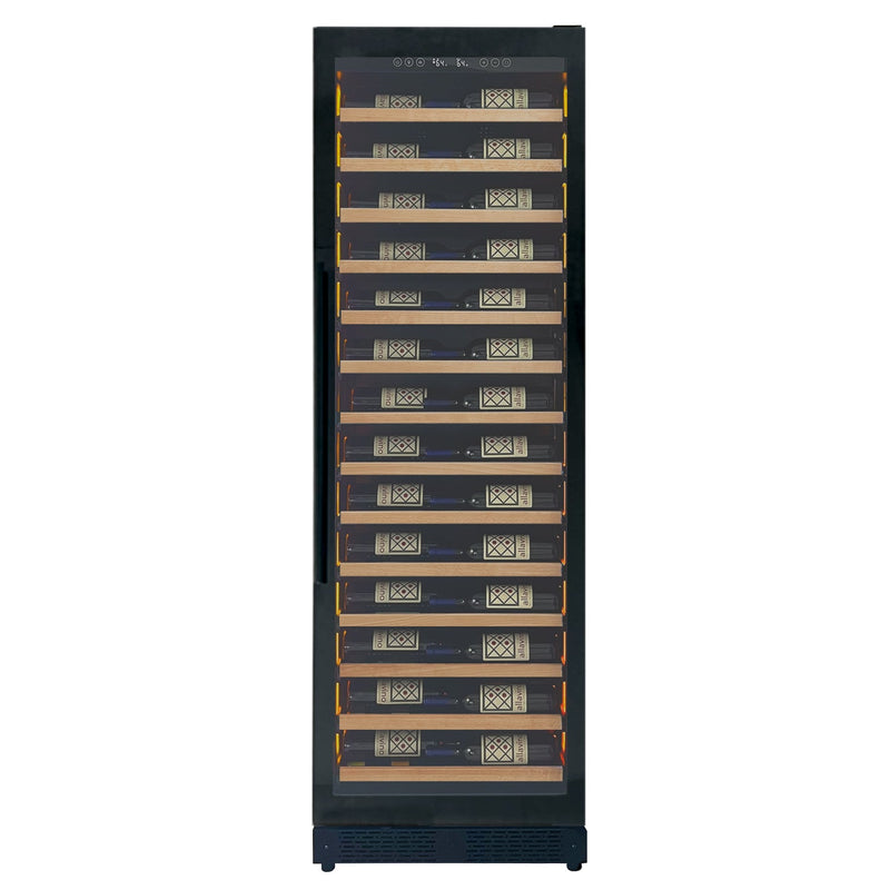 Reserva Series 67 Bottle 71" Tall Single Zone Right Hinge Black Shallow Wine Refrigerator with Wood Front Shelves Allavino