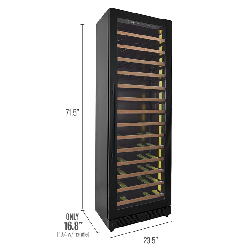 Reserva Series 67 Bottle 71" Tall Single Zone Right Hinge Black Shallow Wine Refrigerator with Wood Front Shelves Allavino