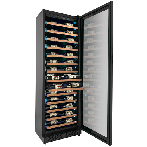 Reserva Series 67 Bottle 71" Tall Single Zone Right Hinge Black Shallow Wine Refrigerator with Wood Front Shelves Allavino