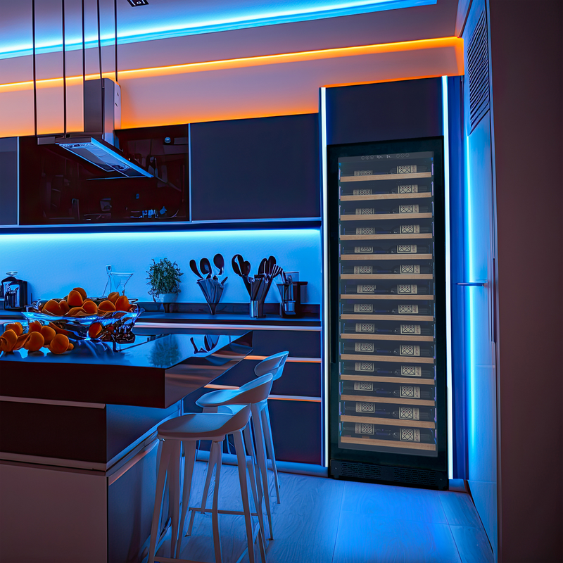 Reserva Series 67 Bottle 71" Tall Single Zone Left Hinge Black Shallow Wine Refrigerator with Wood Front Shelves Allavino