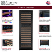 Reserva Series 172 Bottle Dual Zone Built-in Wine Refrigerator with Black Metal Door - Left Hinge Allavino