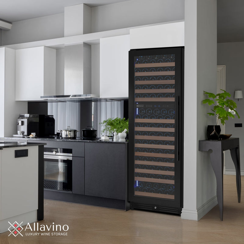 Reserva Series 172 Bottle Dual Zone Built-in Wine Refrigerator with Black Metal Door - Left Hinge Allavino