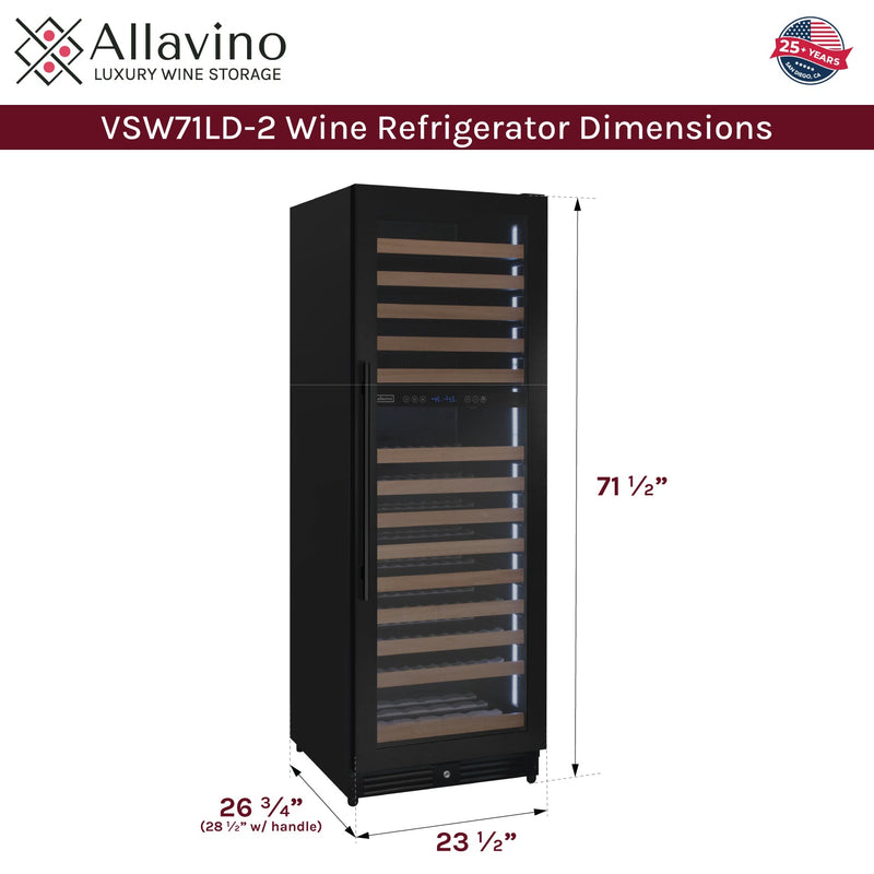 Reserva Series 172 Bottle Dual Zone Built-in Wine Refrigerator with Black Metal Door - Right Hinge Allavino