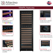 Reserva Series 172 Bottle Dual Zone Built-in Wine Refrigerator with Black Metal Door - Right Hinge Allavino