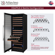 Reserva Series 172 Bottle Dual Zone Built-in Wine Refrigerator with Stainless Steel Door - Left Hinge Allavino