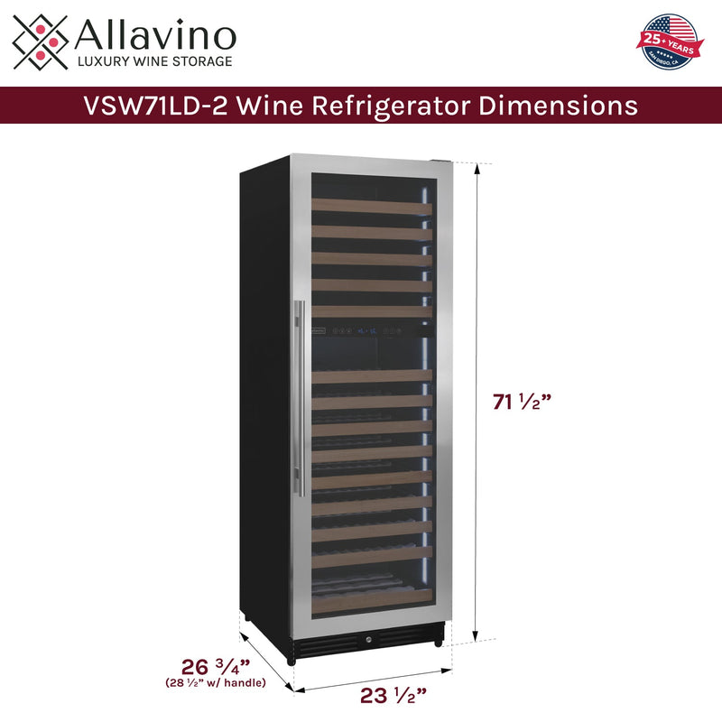 Reserva Series 172 Bottle Dual Zone Built-in Wine Refrigerator with Stainless Steel Door - Right Hinge Allavino