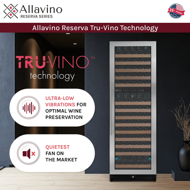 Reserva Series 172 Bottle Dual Zone Built-in Wine Refrigerator with Stainless Steel Door - Right Hinge Allavino