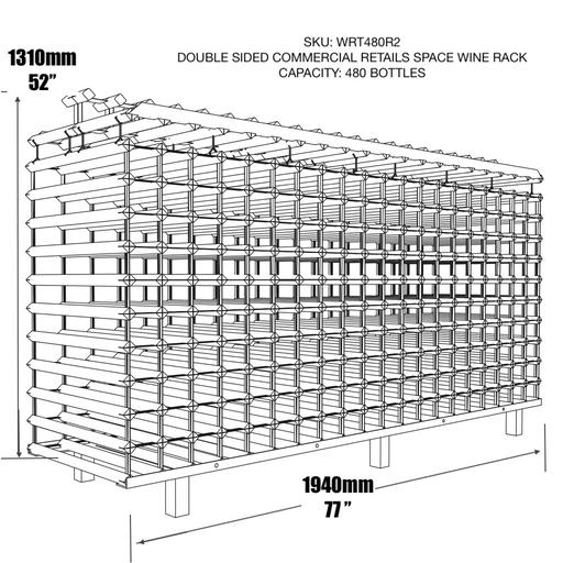 77" Wide Double Sided Commercial Retail Space Wine Rack KingsBottle.com