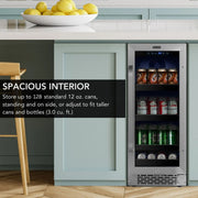Whynter BBR-838SB 15” Built-In Beverage Refrigerator – 128 Can Stainless Steel Undercounter Fridge with Glass Door, Lock & LED Lighting Whynter