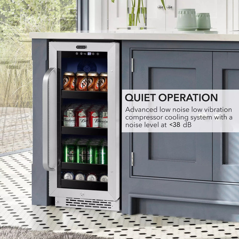 Whynter BBR-838SB 15” Built-In Beverage Refrigerator – 128 Can Stainless Steel Undercounter Fridge with Glass Door, Lock & LED Lighting Whynter