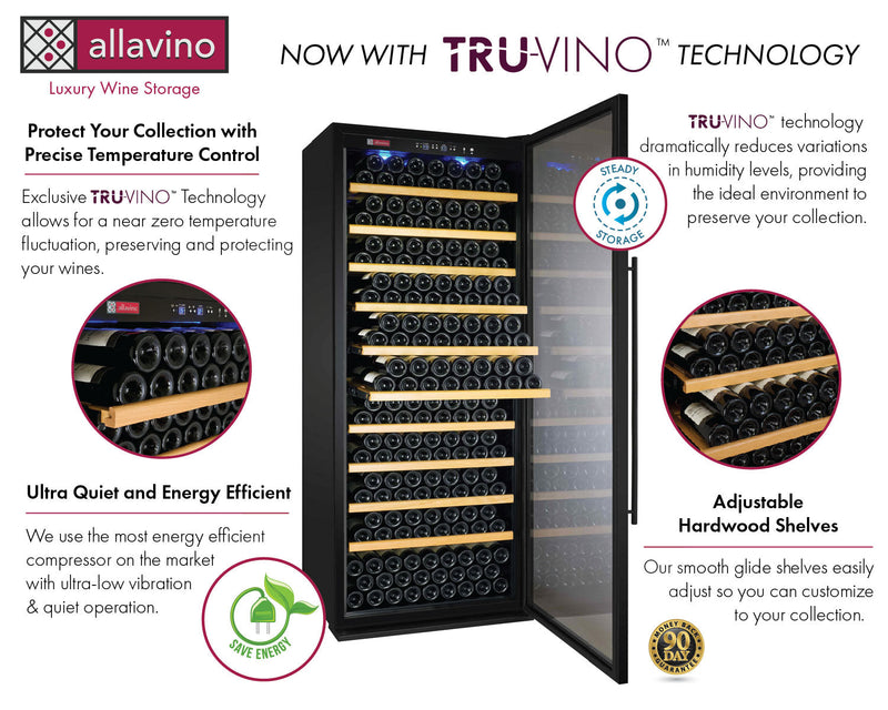 32" Wide Vite II Tru-Vino 277 Bottle Single Zone Black Right Hinge Wine Refrigerator Allavino