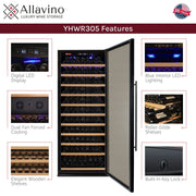 32" Wide Vite II Tru-Vino 277 Bottle Single Zone Black Right Hinge Wine Refrigerator Allavino