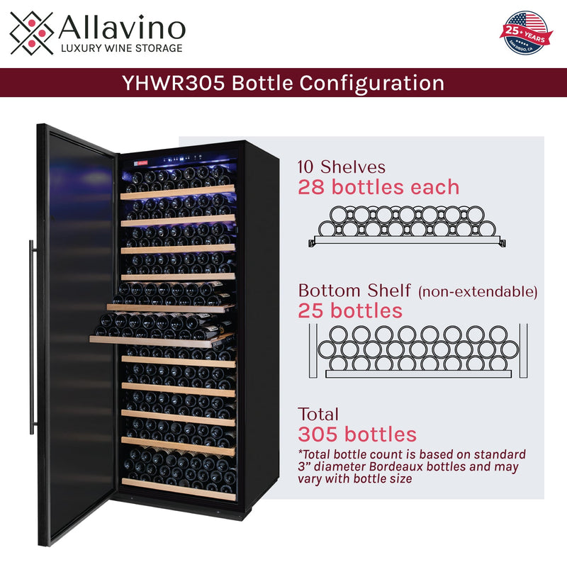 32" Wide Vite II Tru-Vino 305 Bottle Single Zone Solid Black Left Hinge Door Wine Refrigerator Allavino